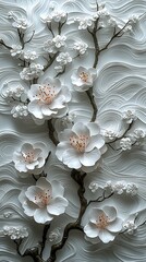 White embossed flower design with detailed leaves high resolution picture