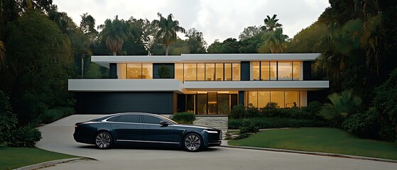Luxurious Sedan Parked Before Elegant Home of excellence in splendor beyond compare with grace