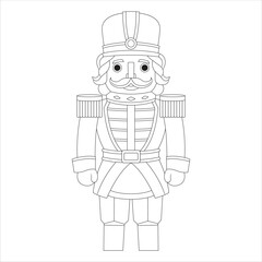 A line art illustration of a nutcracker soldier, featuring a tall hat, mustache, and military-style uniform.