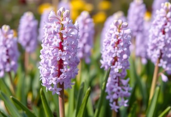 Obraz premium Delicate light purple hyacinth blossoms, fragrant, spring garden, outdoor, spring garden