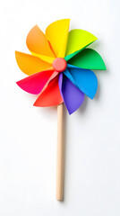 A colorful pinwheel with rainbow color isolated on white background