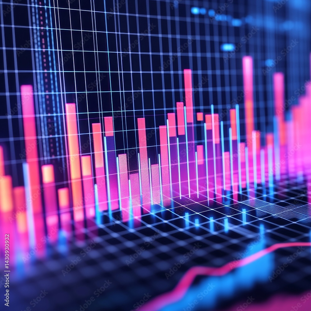 Poster vibrant data visualization with colorful graphs and charts.
