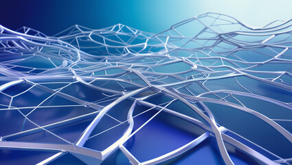 Abstract blue geometric network background with interconnected lines and shapes