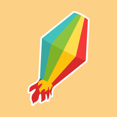 Lantern icon or sticker. Cartoon flat vector illustration of lantern on yellow background.