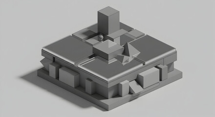 Fototapeta premium Isometric Abstract Construction From Geometric Forms With Shadow Effects
