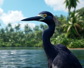 Majestic Heron Watching Over Lush Jungle of excellence in splendor beyond compare with grace