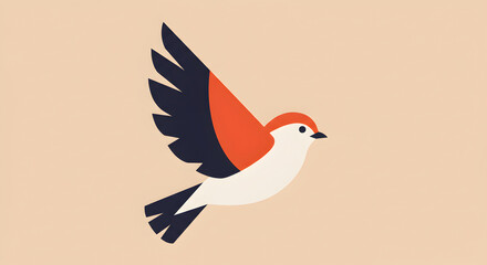 Naklejka premium Stylized Bird Illustration In Flight On a Plain Colored Background