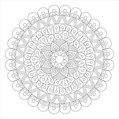 A detailed black and white mandala design featuring intricate patterns, floral motifs, and circular shapes, suitable for coloring or artistic projects.