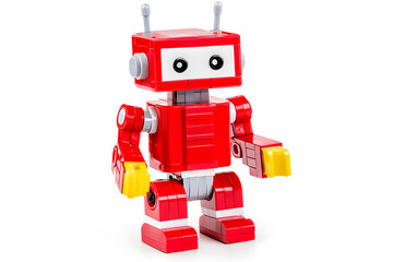 Fototapeta premium A cute little cartoon toy robot isolated on white