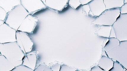 Broken Glass Hole in White Background Creating Unique Visual Space for Creative Design and Art Projects