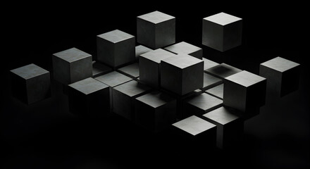 Obraz premium Geometric Arrangement Of Dark Gray Cubes On A Black Background Creates Depth