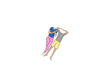 Playful caricature of a couple in casual dress and fun pose, perfect for relationship content, lifestyle art, and romantic cards.