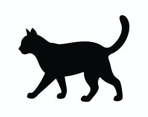 A simple, clean silhouette of a cat walking, perfect for use in various design projects.