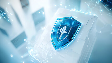 Cybersecurity shield protection digital environment graphic design abstract viewpoint data security concept