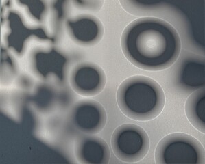 Abstract pattern of circular forms and shadows on a textured surface, creating a visually intriguing and modern aesthetic.