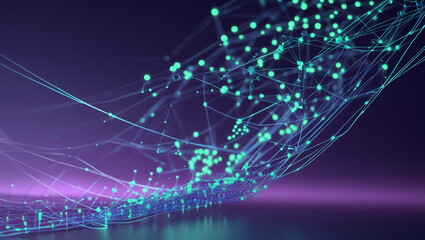 Fototapeta premium Abstract technology network with glowing nodes and lines on gradient background