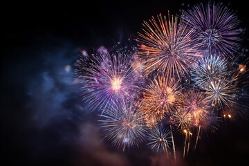 Colorful firework display for celebration happy new year and merry christmas