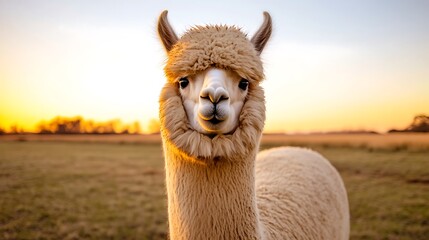Obraz premium Serene Alpaca Portrait at Sunset of excellence in splendor beyond compare with grace in style