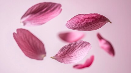 Delicate pink flower petals suspended in mid-air.