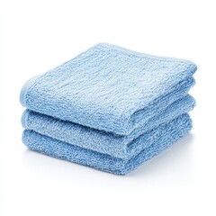 Stack of blue towels neatly folded isolated on white background