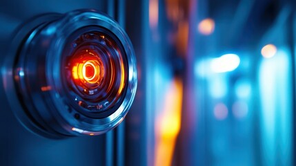 Futuristic, glowing lens embedded in a metallic structure.