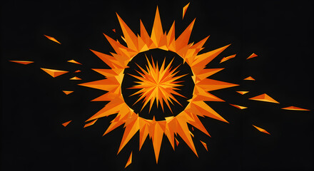 Naklejka premium Abstract Geometric Explosion With Orange Triangle Fragments On Dark Backdrop