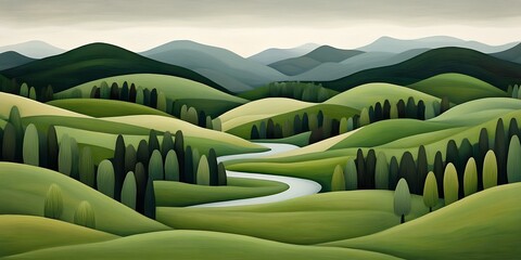 Fototapeta premium Serene Green Valley Winding River of excellence in splendor beyond compare with grace in style