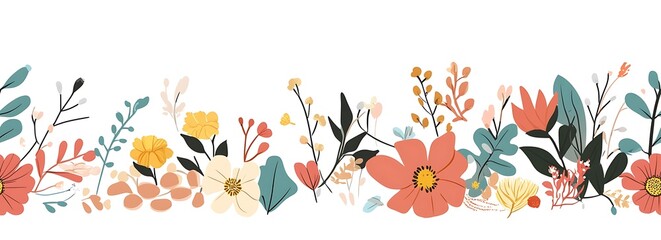 Naklejka premium Autumn floral seamless border vector illustration on a white background