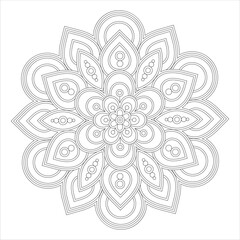A detailed mandala design featuring intricate floral patterns and circular shapes, suitable for coloring or artistic projects.
