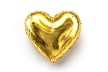Gold heart balloon floating isolated on white background
