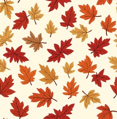 Fototapeta premium Autumn leaves and acorns seamless pattern background