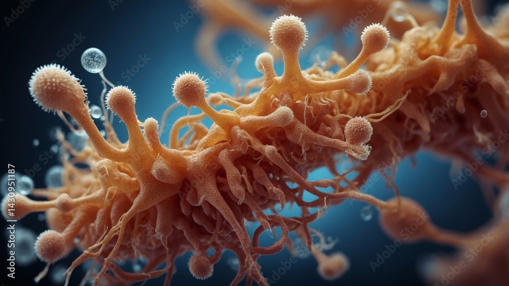 Poster microscopic view of cells in a detailed illustration, showing the complexity of biological structures and processes
