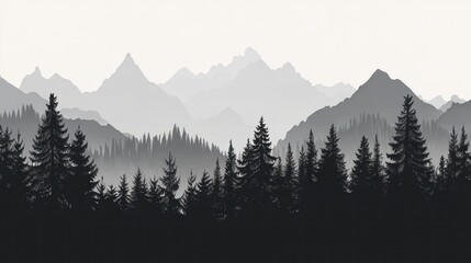 Obraz premium Misty mountain range, forest silhouette