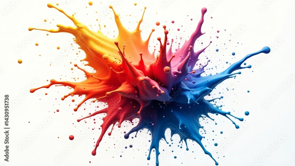 Poster a vibrant burst of colorful paint splatters, creating a dynamic visual impact 