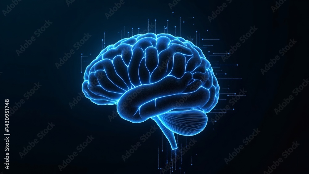Aufkleber a luminous 3D rendering of a human brain, with an emphasis on the power of intelligence and the advancement of technology. The image suggests innovation and the potential of the human mind