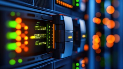 Illuminated Server Rack Displays Data Processing