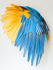 Obraz premium Blue and Yellow Macaw Exhibiting Vibrant Wing Feathers Under White Studio Lighting in a Controlled Environment Setting Generative AI