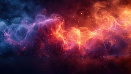 Abstract background with low poly triangles, gradient from red to blue, blurred shapes of sun and fire in the sky, 