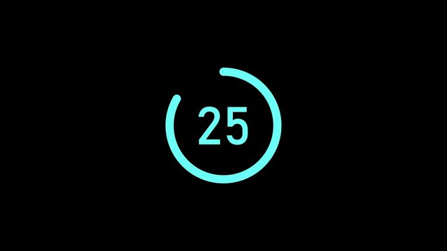 Circle countdown timer 30 seconds animation Isolated on Black Background