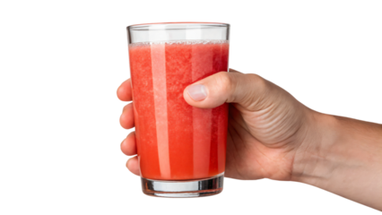 hand holding a glass of watermelon juice
