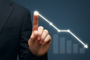 Businessmans finger on decreasing sales chart