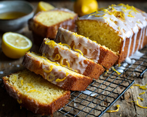Lemon drizzle loaf cake with sweet glaze