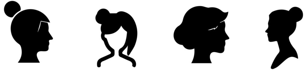 Female Silhouette Profile Collection – Elegant Woman Side Views with Bun Hairstyles