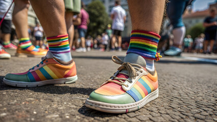 Colorful shoes and socks on parade celebrates lgbtq pride and diversity
