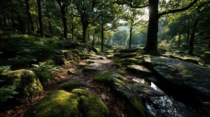 Obraz premium Sunlit Woodland Path