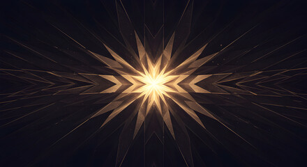 Fototapeta premium Golden Light Burst With Symmetric Geometric Patterns On Dark Background