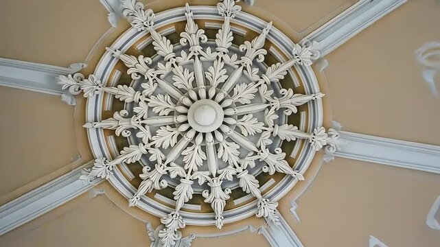 Ornate Ceiling Medallion: Architectural Detail in Beige and White