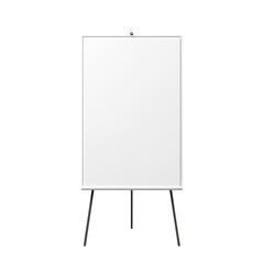 A white presentation board with a metallic frame and tripod stand against a transparent background space png
