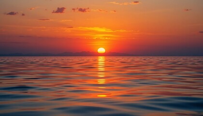 Obraz premium Golden Sunset Reflecting on Calm Ocean Water with Orange and Red Hues
