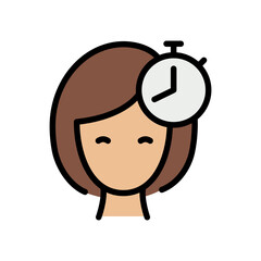 Obraz premium Cosmetics exposure time color icon. Skin and hair care. Woman applies hair or face mask. Hair care and bath icon. Wrap the hair and wait for the treatment effect using a timer.